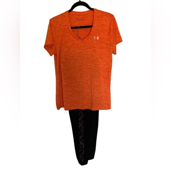 Under Armour HeatGear Heather Orange workout shirt size Large - Picture 3 of 6